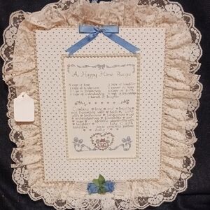 Decorative Lace Wall Hanging with Blue Accents